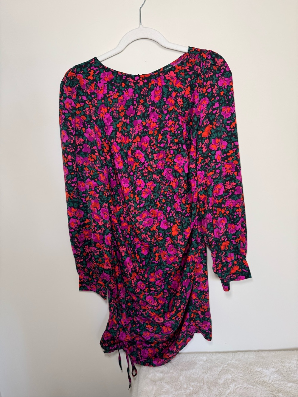 SHEIN Black Long-Sleeve Floral Dress with Pink & Red Print